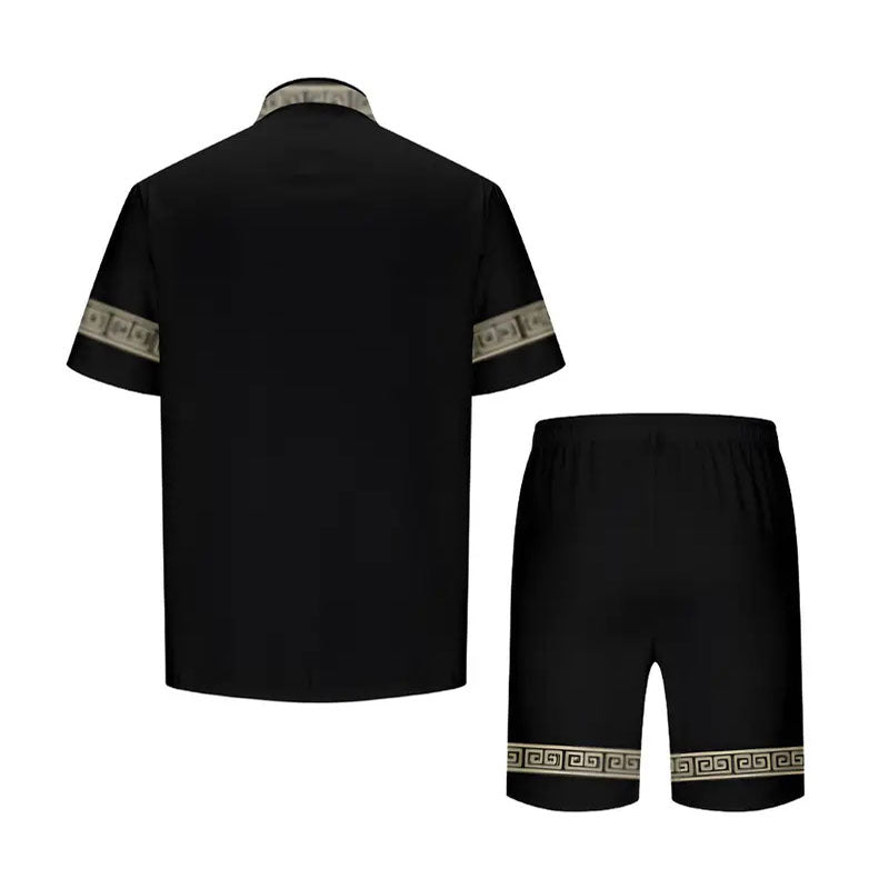 Men's Elegant 2-piece Set Casual Lapel Button-down Shirt and Drawstring Shorts